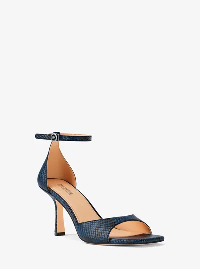 Michael Kors Outlet Amali Snake Embossed Sandal In Blue