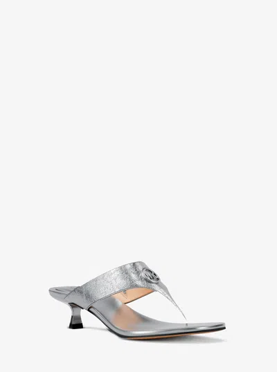 Michael Kors Outlet Anneka Metallic Thong Sandal In Silver
