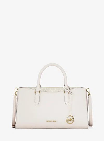 Michael Kors Outlet Arden Medium Leather Top-zip Satchel In White