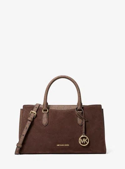 Michael Kors Outlet Arden Medium Signature Logo Top-zip Satchel In Brown