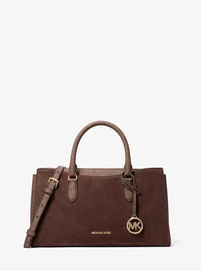 Michael Kors Outlet Arden Medium Signature Logo Top-zip Satchel In Brown