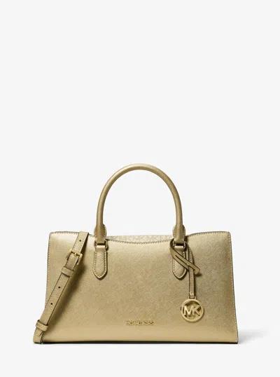 Michael Kors Outlet Arden Metallic Top-zip Satchel In Gold