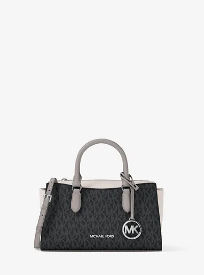 Michael Kors Outlet Arden Small Color-block Signature Logo Messenger Bag In Black