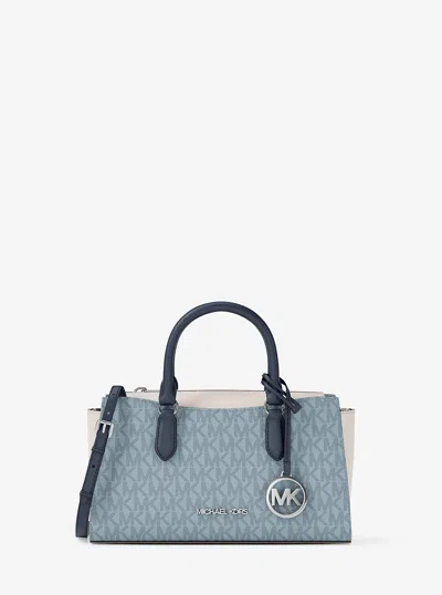 Michael Kors Outlet Arden Small Color-block Signature Logo Messenger Bag In Gray