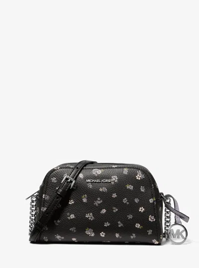 Michael Kors Outlet Ashton Extra-small Floral Printed Camera Crossbody Bag In Black