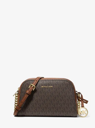 Michael Kors Outlet Ashton Extra-small Signature Logo Camera Crossbody Bag In Brown