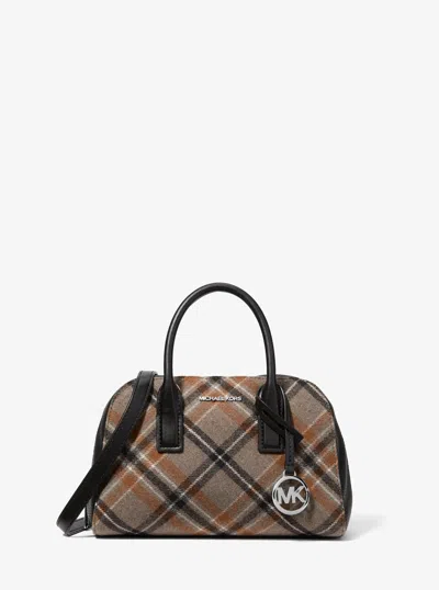 Michael Kors Outlet Ashton Small Plaid Print Wool Blend Messenger Bag In Black