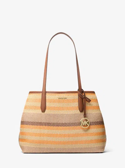 Michael Kors Outlet Avalon Medium Striped Woven Tote Bag In Brown