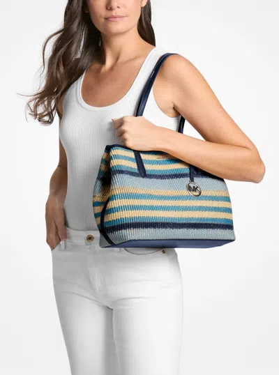 Michael Kors Outlet Avalon Medium Striped Woven Tote Bag In Multi