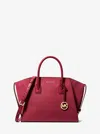 Michael Kors Outlet Avril Large Leather And Suede Satchel In Red