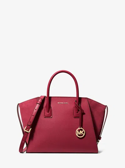 Michael Kors Outlet Avril Large Leather And Suede Satchel In Red