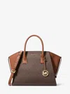 Michael Kors Outlet Avril Large Signature Logo Satchel In Brown