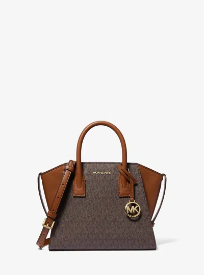 Michael Kors Outlet Avril Small Logo And Leather Satchel In Brown