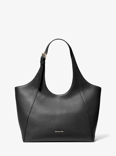 Michael Kors Outlet Bernie Large Pebbled Leather Tote Bag In Black