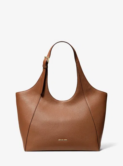 Michael Kors Outlet Bernie Large Pebbled Leather Tote Bag In Brown