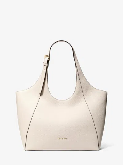 Michael Kors Outlet Bernie Large Pebbled Leather Tote Bag In White