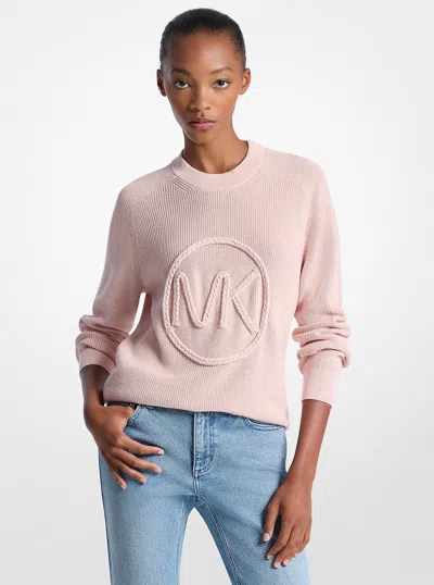 Michael Kors Outlet Braided Logo Cotton Blend Sweater In Pink