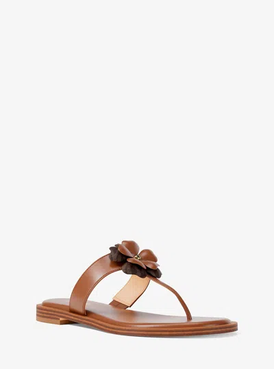 Michael Kors Outlet Callie Embellished Signature Logo Trim Thong Sandal In Brown