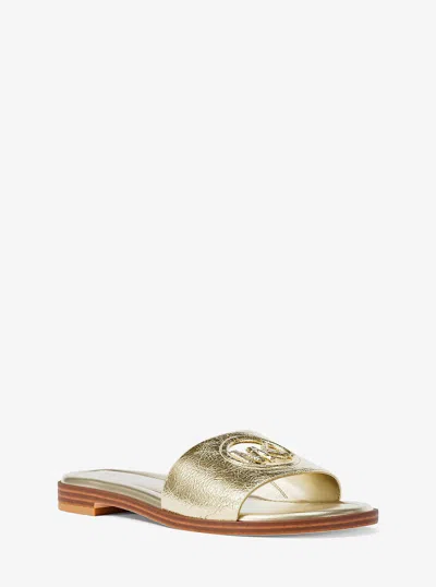 Michael Kors Outlet Carissa Crackled Metallic Slide Sandal In Gold