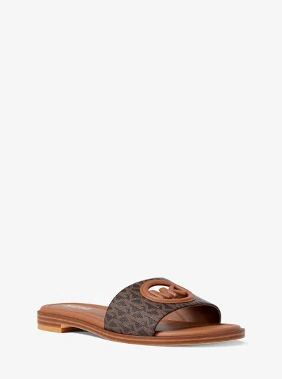 Michael Kors Outlet Carissa Signature Logo Slide Sandal In Brown