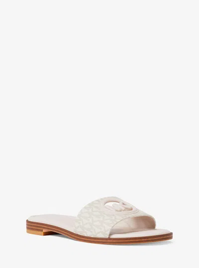 Michael Kors Outlet Carissa Signature Logo Slide Sandal In White