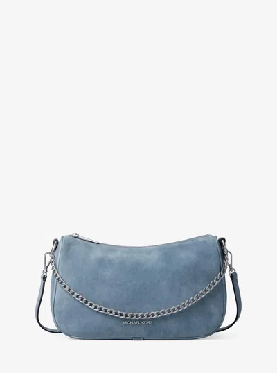 Michael Kors Outlet Carmela Medium Suede Convertible Crossbody Bag In Blue