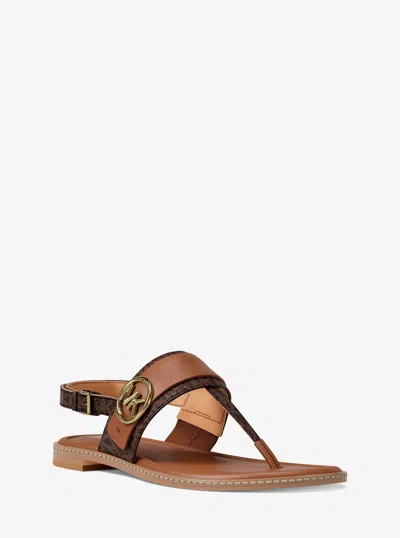 Michael Kors Outlet Carmen Signature Logo Sandal In Brown