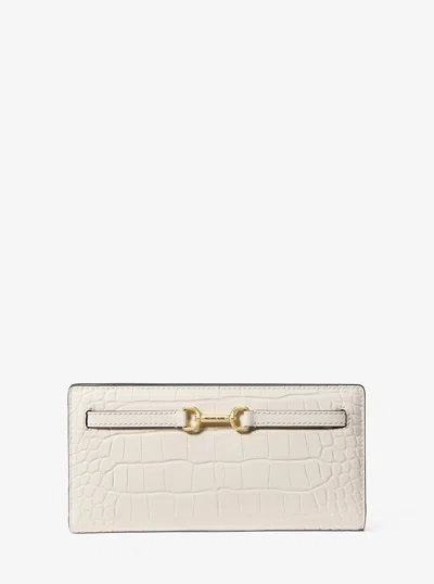 Michael Kors Outlet Carson Large Crocodile Embossed Wallet In White