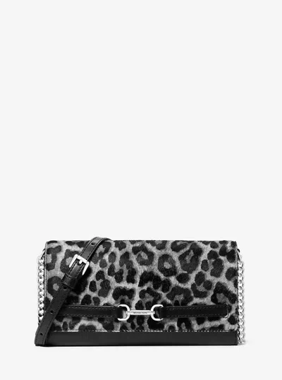 Michael Kors Outlet Carson Large Leopard Print Calf Hair Convertible Crossbody Bag In Black
