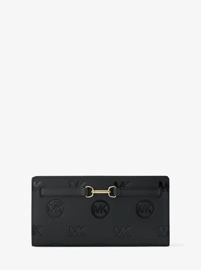 Michael Kors Outlet Carson Large Logo Debossed Snap Wallet In Black