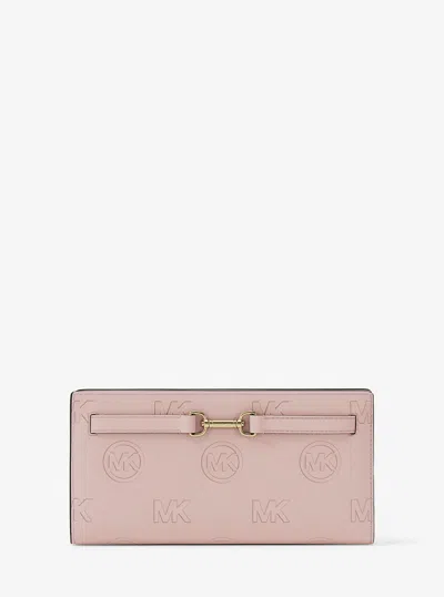 Michael Kors Outlet Carson Large Logo Debossed Snap Wallet In Pink