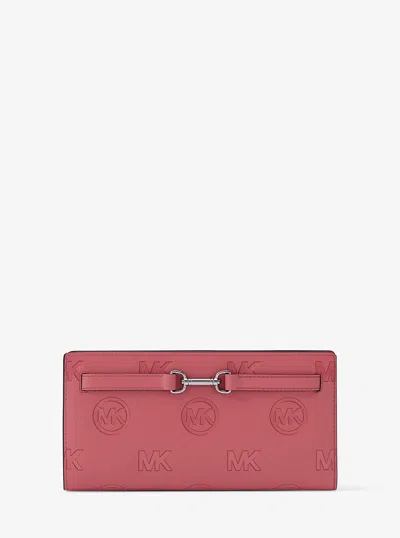 Michael Kors Outlet Carson Large Logo Debossed Snap Wallet In Pink