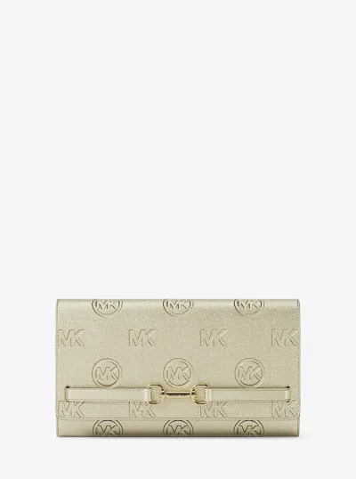 Michael Kors Outlet Carson Large Metallic Logo Debossed Wallet In Gold