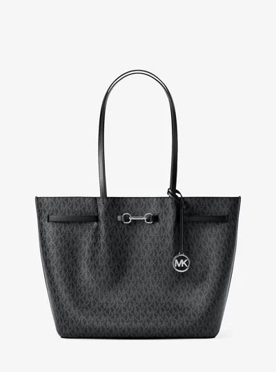 Michael Kors Outlet Carson Large Signature Logo Tote Bag In Black