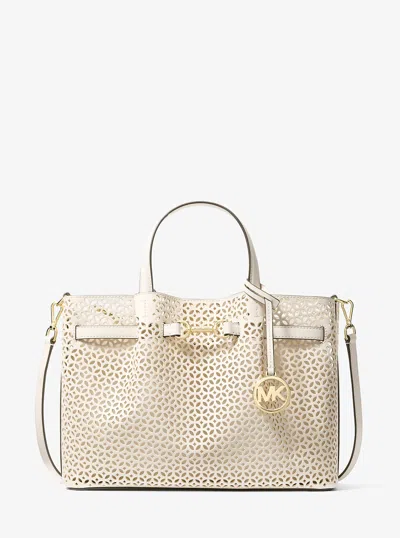 Michael Kors Outlet Carson Medium Floral Laser Cut Satchel In Multi