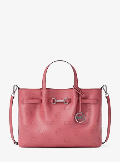 Michael Kors Outlet Carson Medium Logo Debossed Satchel In Pink