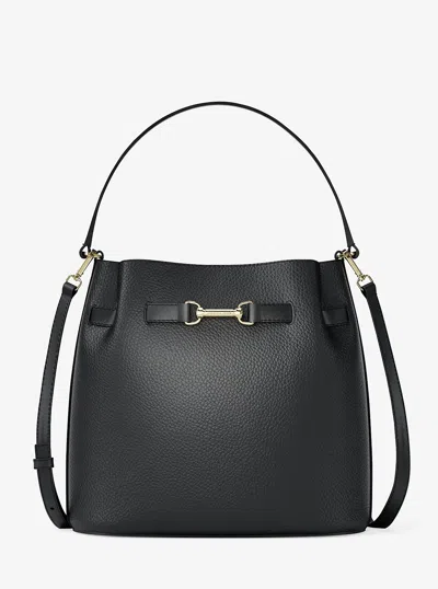 Michael Kors Outlet Carson Medium Pebbled Leather Convertible Bucket Crossbody Bag In Black
