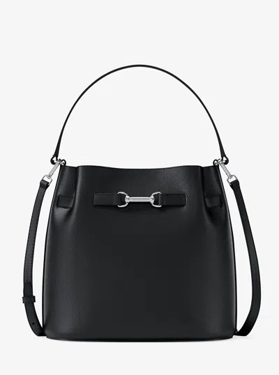 Michael Kors Outlet Carson Medium Pebbled Leather Convertible Bucket Crossbody Bag In Black