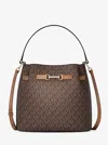 Michael Kors Outlet Carson Medium Signature Logo Convertible Bucket Crossbody Bag In Brown