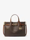 Michael Kors Outlet Carson Medium Signature Logo Satchel In Brown
