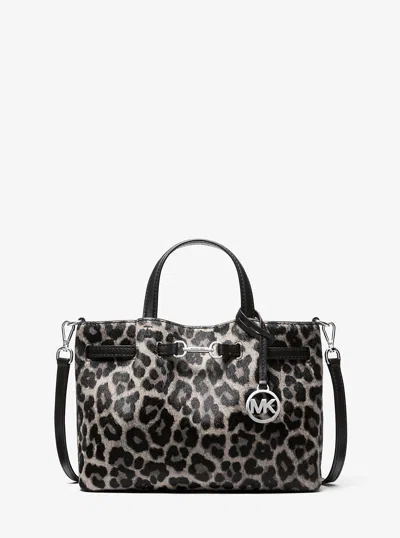 Michael Kors Outlet Carson Small Leopard Print Calf Hair Satchel In Black