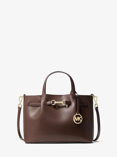 Michael Kors Outlet Carson Small Pebbled Leather Satchel In Brown