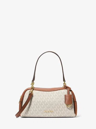 Michael Kors Outlet Cecily Small Signature Logo Shoulder Bag In Sand