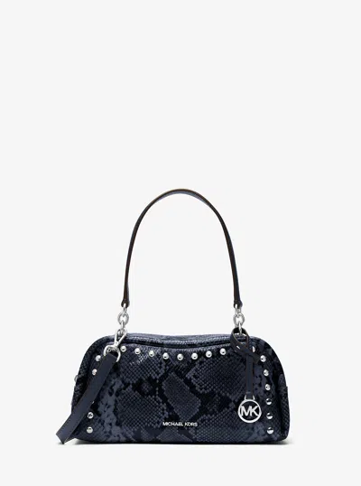 Michael Kors Outlet Cecily Small Studded Snake Embossed Shoulder Bag In Blue