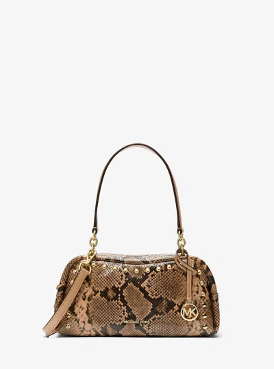 Michael Kors Outlet Cecily Small Studded Snake Embossed Shoulder Bag In Brown