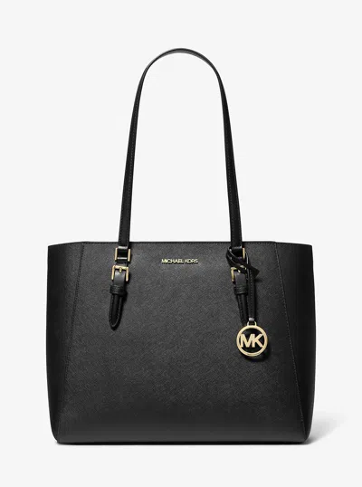Michael Kors Outlet Charlotte Large Saffiano Leather 3-in-1 Tote Bag In Black