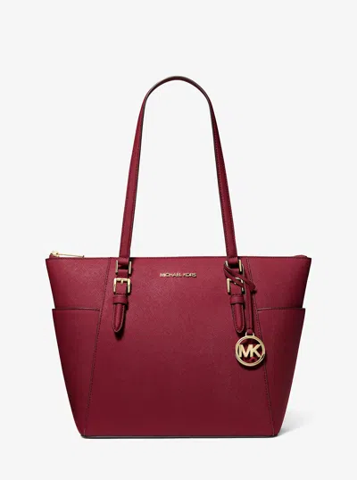Michael Kors Outlet Charlotte Large Saffiano Leather Top-zip Tote Bag In Red