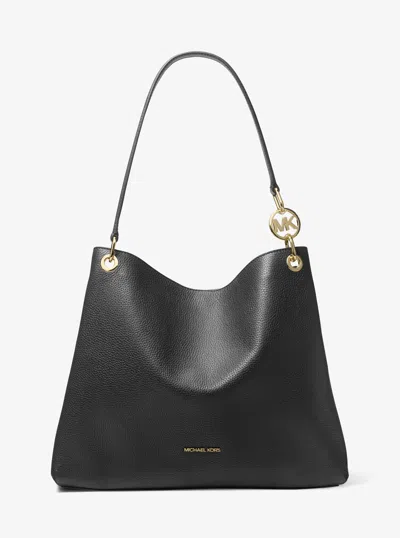 Michael Kors Outlet Christina Large Pebbled Leather Shoulder Bag In Black