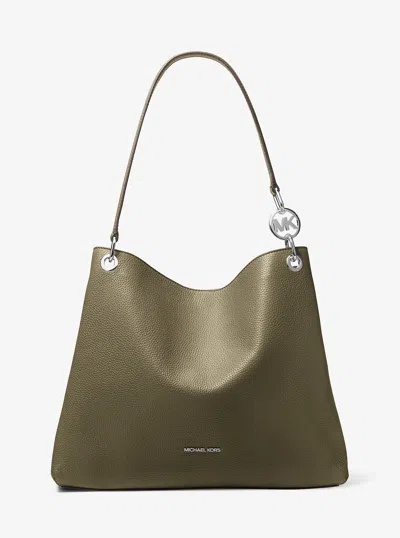 Michael Kors Outlet Christina Large Pebbled Leather Shoulder Bag In Green