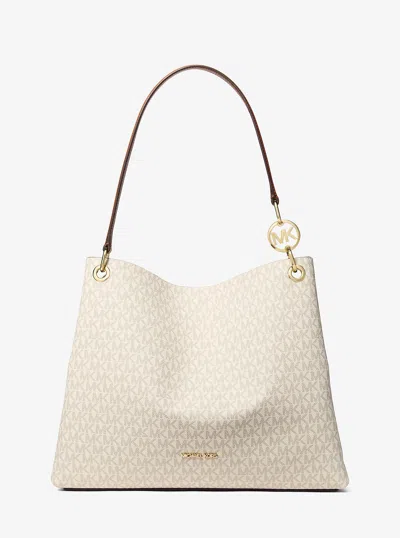 Michael Kors Outlet Christina Large Signature Logo Shoulder Bag In White